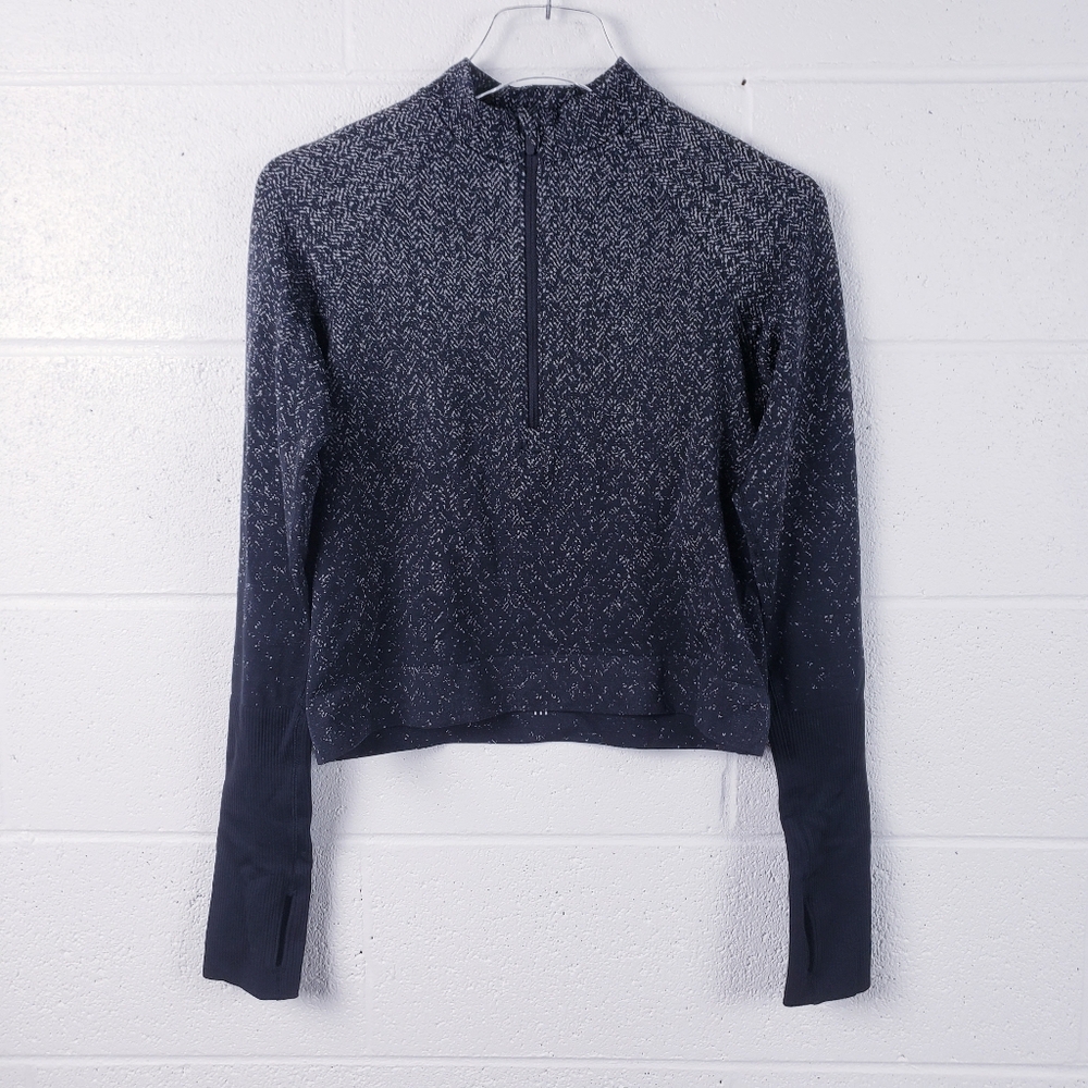 Lululemon Rest Less Cropped‎ 1/2 Zip Herringbone Fade Black / White Size 8